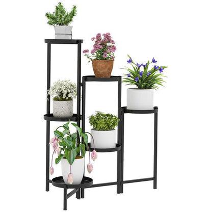 Outsunny 3 Tier Foldable Corner Plant Stand for Indoor Outdoor, Black