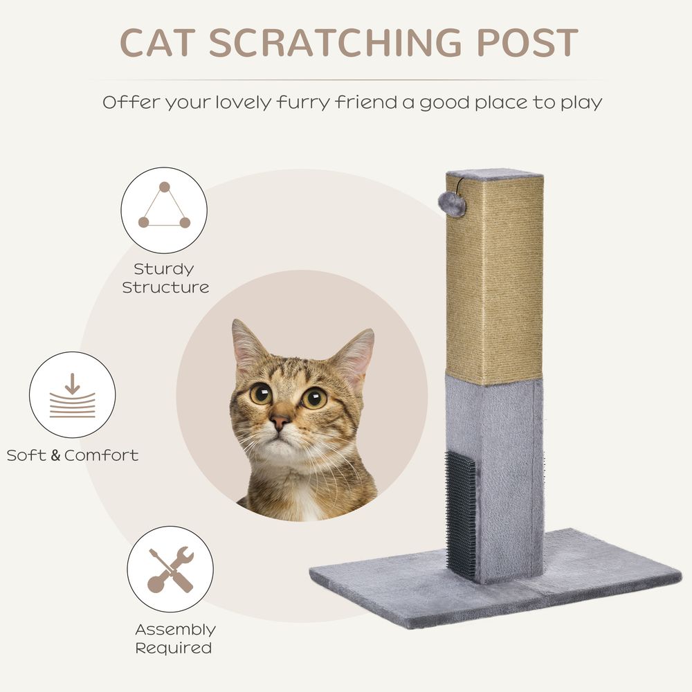 PawHut Cat Tree Scratching Post for Indoor Cats 79cm Jute Scratcher Climber w/Carpet Base Dangling Toy – Grey