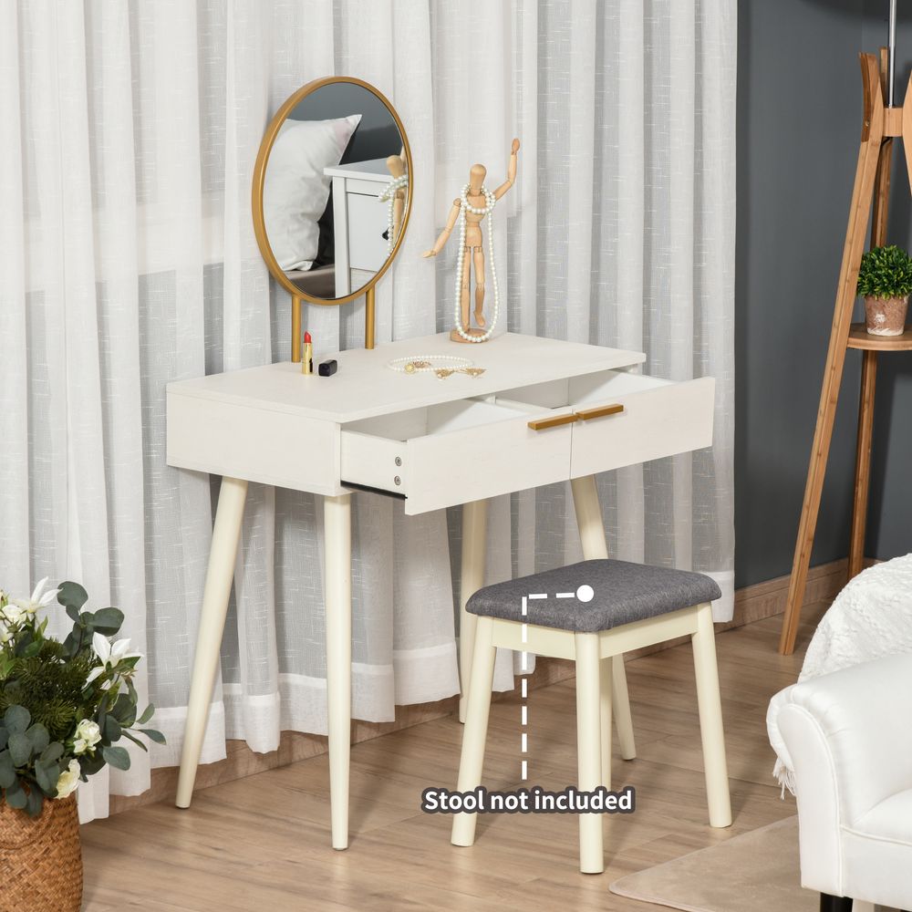 Elegant White Dressing Table with Round Mirror & 2 Drawers - High-Quality Makeup Vanity Desk