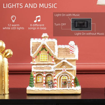 HOMCOM Lighted and Musical Christmas Candy House with Gingerbread Man Brown