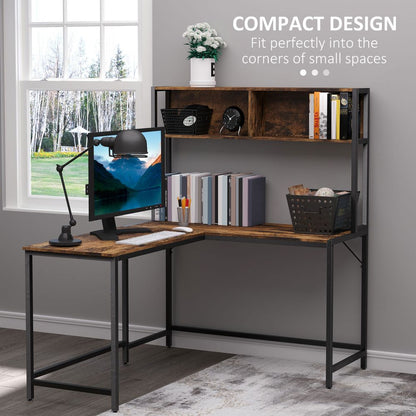 Industrial L-Shaped Desk w Shelf - Brown & Black - Best Quality