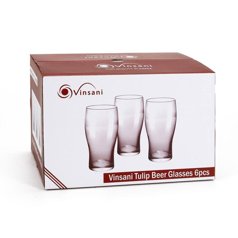 Set of 6 Traditional Tulip Beer Glass Tumblers - 570ml (19.2oz) Beer Glasses