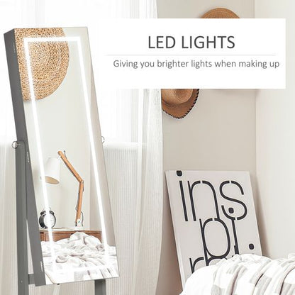 HOMCOM Mirrored Jewellery Cabinet W/ LED Light Lockable Jewellery Armoire