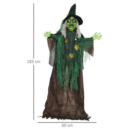 HOMCOM 6ft Outdoor Halloween Witch Prop Decoration with Light Up Eyes and Heart