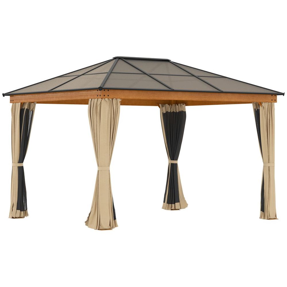 Premium Khaki Hardtop Gazebo | Polycarbonate Roof | Aluminium & Steel Frame | Patio