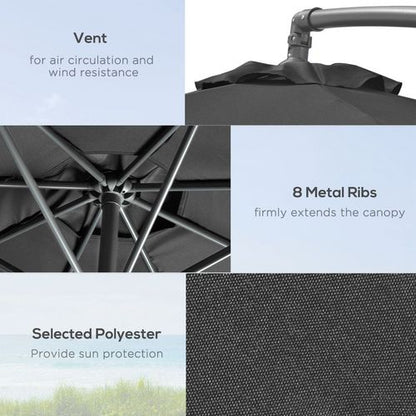 Outsunny 3(m) Banana Parasol Cantilever Umbrella Garden w/ Base Weights, Black