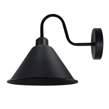 Black Vintage Wall Light Fixture Black Wall Sconce E27 Base Socket Wall Mounted Swan Neck Cone Shape Shade
