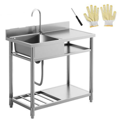 HOMCOM Outdoor Kitchen Sink Unit with Cold and Hot Water Pipe