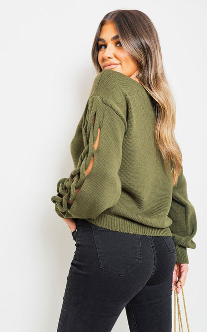 Cable Knit Jumper with Cut Out Detail - Cozy, Chic, and Captivating!
