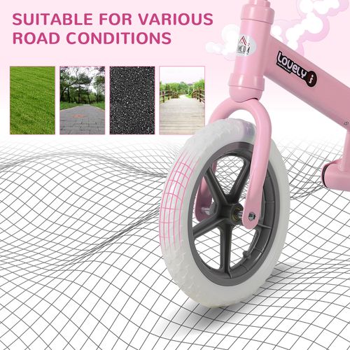 HOMCOM 12" Kids Balance Bike No Pedal Bicycle EVA Tire Adjustable Seat Toddler Training Bike W/Shock Absorber 2-5 Years Gift for Boys Girls Pink