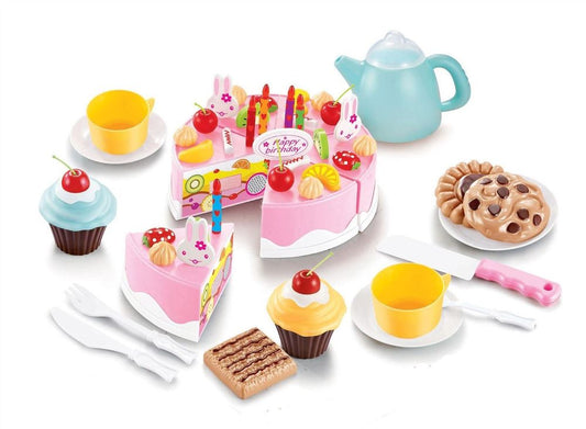 SOKA 54pc Birthday Party Cream Fruit Cake Dessert Pretend Role Play Toy Food Set Afternoon Tea Party for Kids Children Girls Boys Age 6 year old