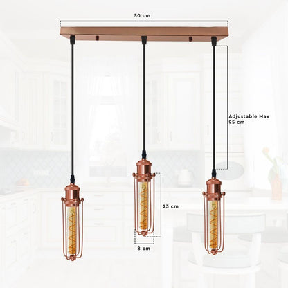 Vintage Industrial Style 3 Head Pendant Light with Wire Cage - Rose Gold Ceiling Lighting Fixture