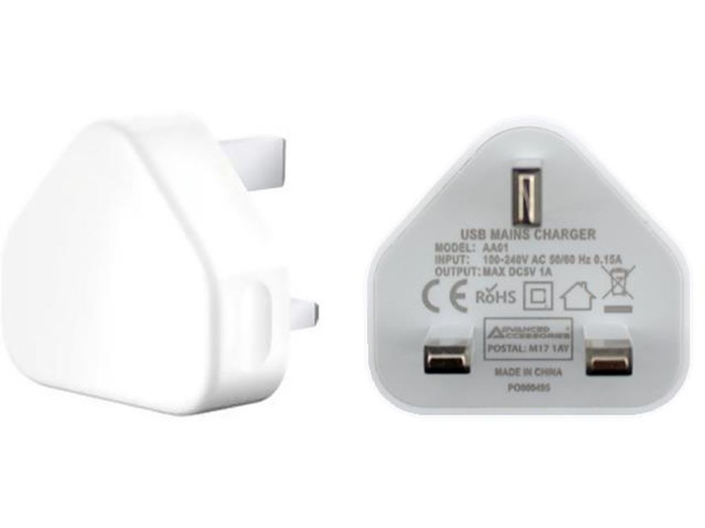 High-Speed USB Mains Charger - 1amp - White - For iPhones, Smartphones, Tablets & More!