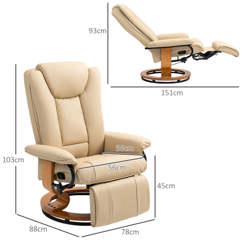 HOMCOM PU Leather Reclining Armchair with Footrest for Living Room, Beige