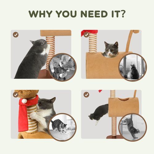 PawHut Cat Tree, 98cm Deer Themed Cat Tower for Indoor Cats and Kittens