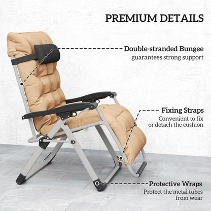 Outsunny 2 PCS Reclining Zero Gravity Chair Folding Lounger Cushion Khaki
