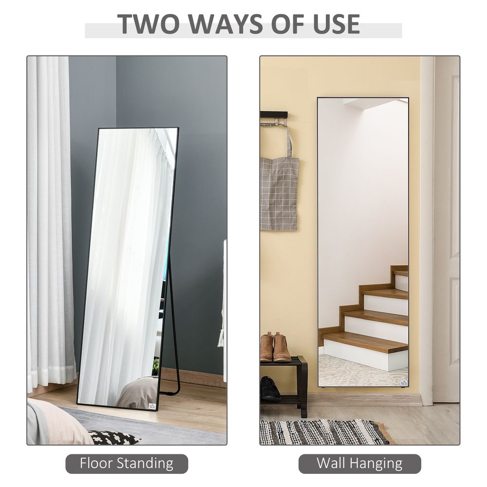 HOMCOM Full Length Mirror, Free Standing or Wall Hanging, Tall Full Body Mirror for Bedroom, Hallway, Black