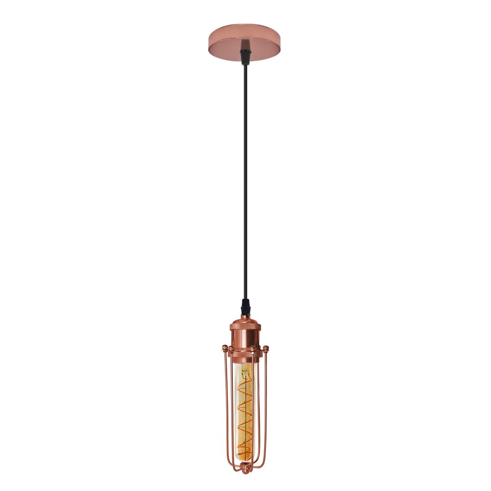 Rose Gold Ceiling Pendant Light | Vintage Industrial Hanging Lamp Fixture | E27, Wire Cage | High-Quality Metal Construction