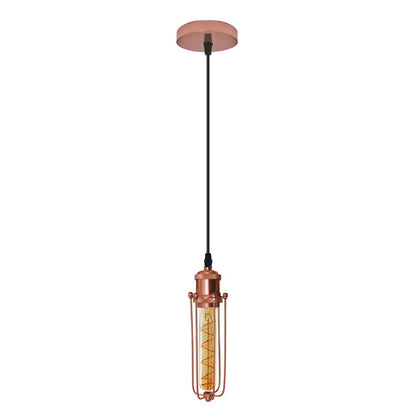 Rose Gold Ceiling Pendant Light | Vintage Industrial Hanging Lamp Fixture | E27, Wire Cage | High-Quality Metal Construction