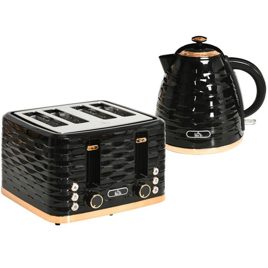Homcom Kettle and Toaster Set 1.7L Rapid Boil Kettle & 4 Slice Toaster Black