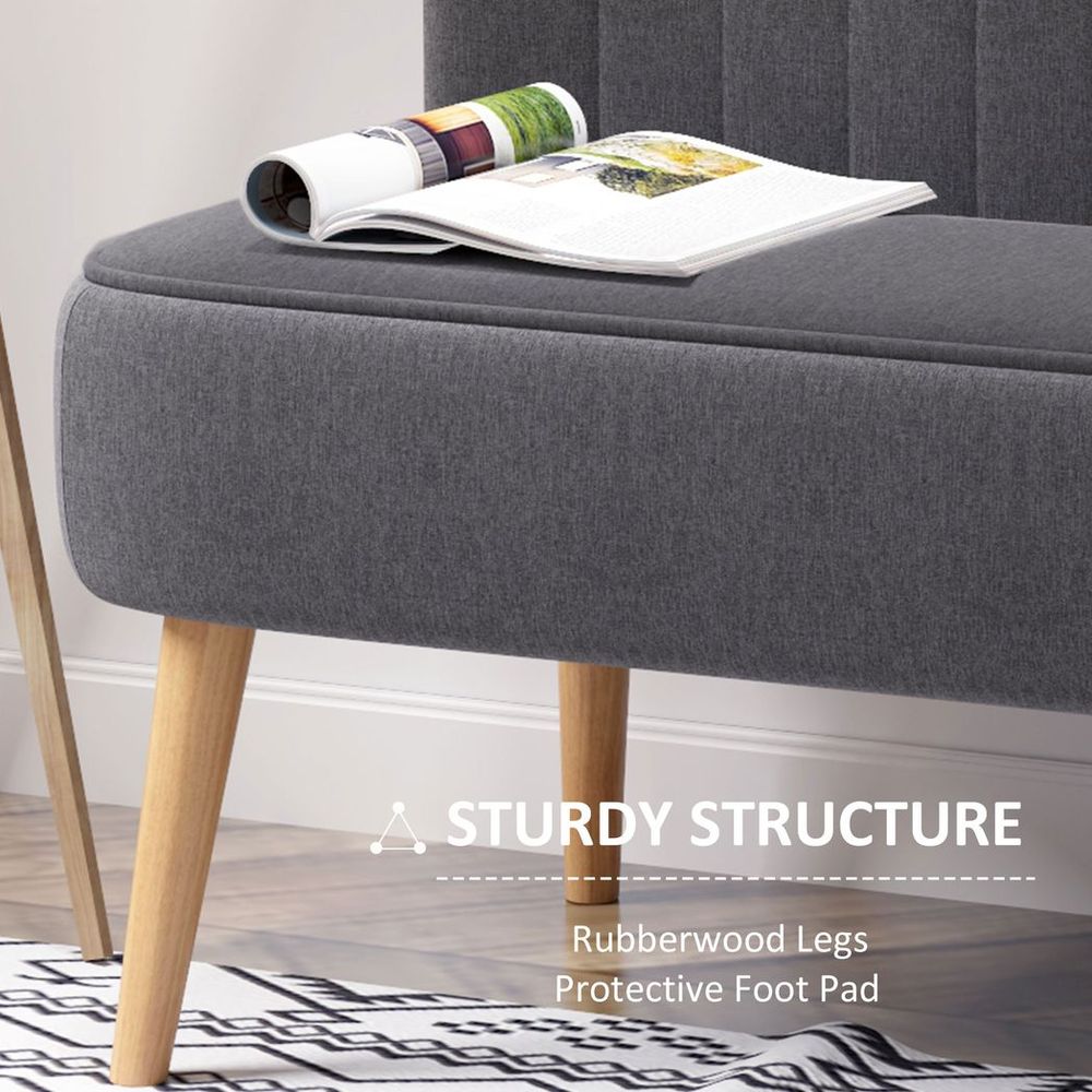 Modern Double Seat Sofa Loveseat Couch Padded Linen Wood Legs, Dark Grey