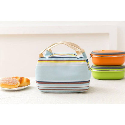 Insulated Striped Canvas Thermal Lunch Bag - in Various Colours