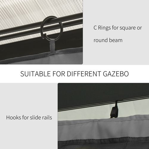 3 x 3m Gazebo Replacement Sidewall Set with 4 Panels, Hooks/C-Rings  Light Grey