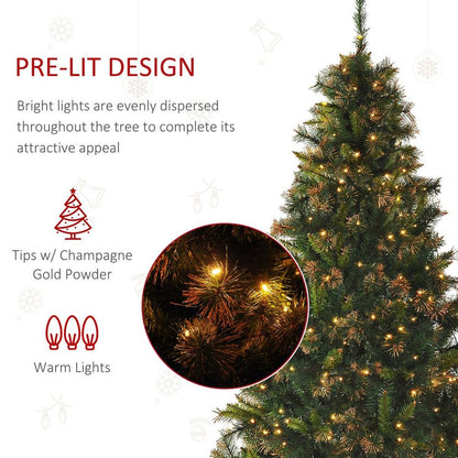 HOMCOM 6FT Pre-Lit Christmas Tree Artificial Spruce Tree Holiday Decor Stand