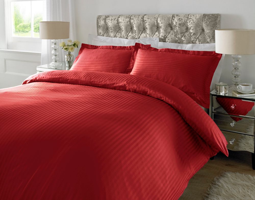 300 TC - 100% Cotton Sateen Stripe Duvet Cover Set Red