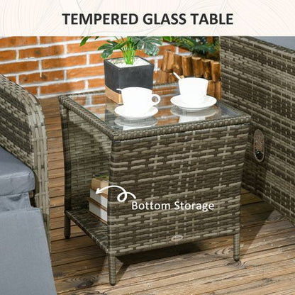 Outsunny 3 Pieces Rattan Bistro Set w/ Adjustable Backrest - Mix-Grey