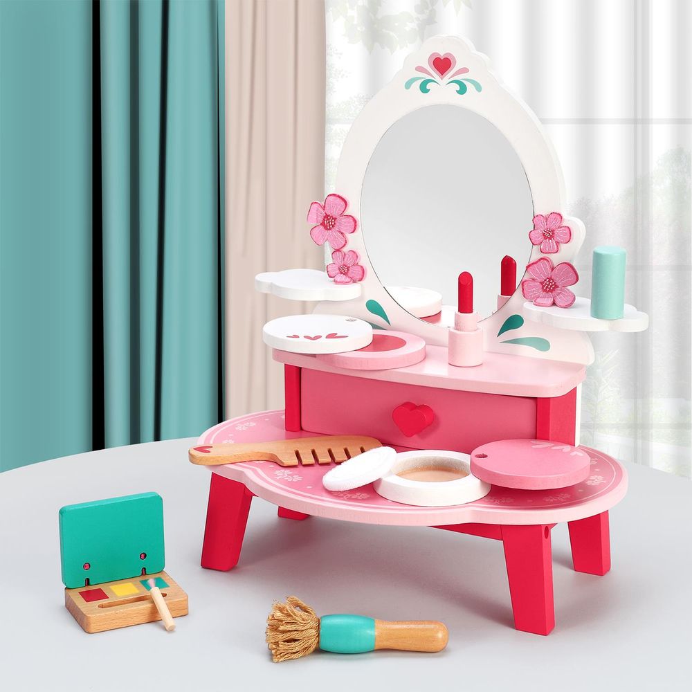 SOKA Princess Beauty Set - Dressing Table Vanity Mirror w/ Wooden Makeup Toys - Certified Quality - Ideal Gift