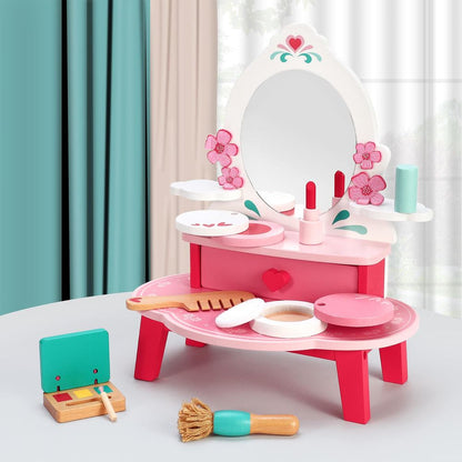 SOKA Princess Beauty Set - Dressing Table Vanity Mirror w/ Wooden Makeup Toys - Certified Quality - Ideal Gift