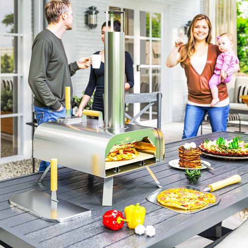 Outsunny Portable Wood Pellet Pizza Oven with Foldable Legs 12 Inch Stone