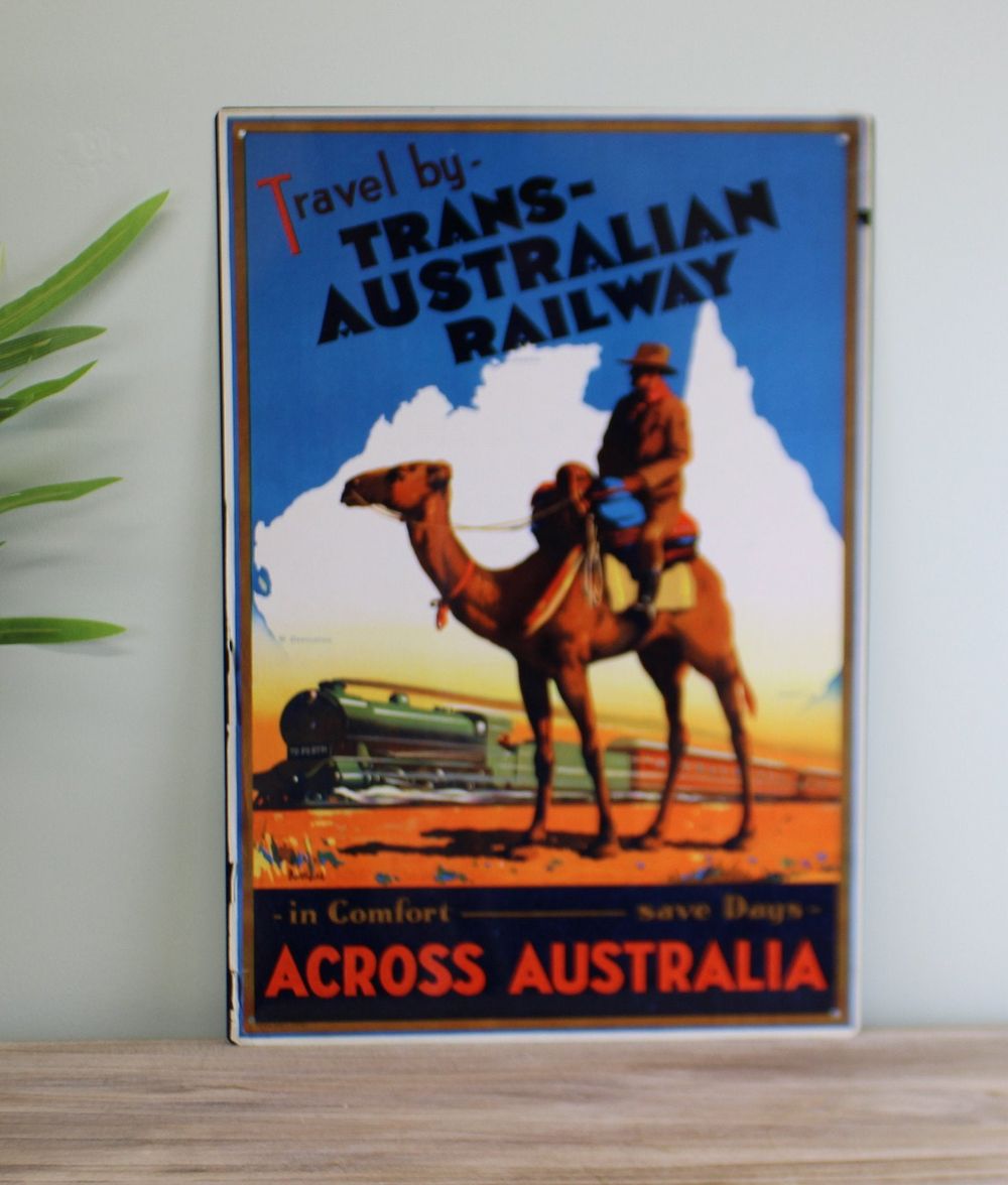 Authentic Vintage Metal Sign - Retro Trans Australian Railway Advertising - Top Quality