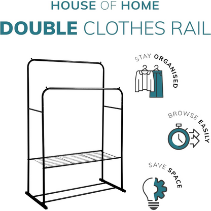 Maximize Storage Space with Black Double Clothes Rail