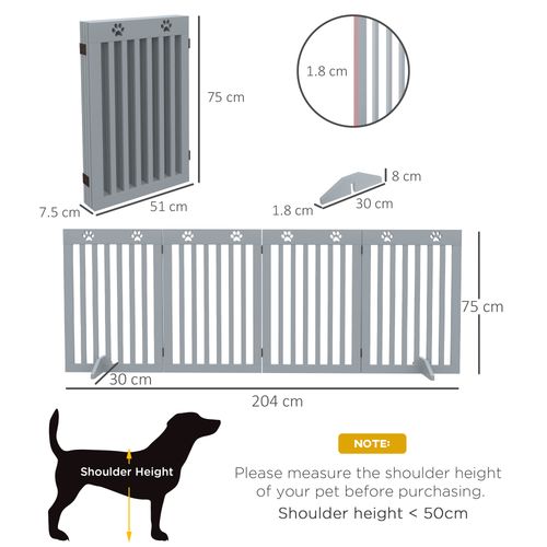 PawHut Pet Gate Foldable Fence Freestanding Dog Barrier w/ Support Feet Grey