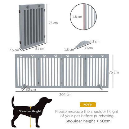 PawHut Pet Gate Foldable Fence Freestanding Dog Barrier w/ Support Feet Grey