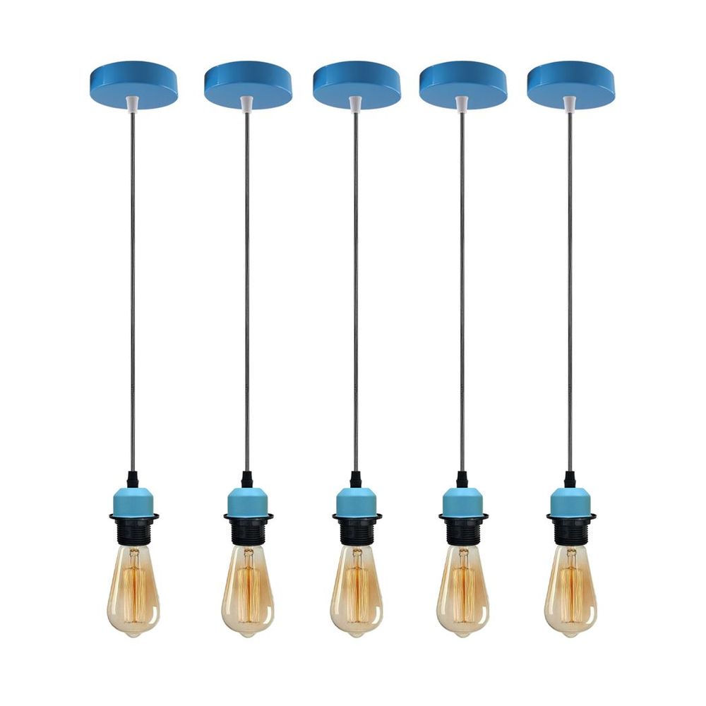 Industrial Blue Pendant Light Fitting, Lampshade Addable E27 Holder - 5 Pack - High Quality