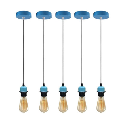 Industrial Blue Pendant Light Fitting, Lampshade Addable E27 Holder - 5 Pack - High Quality