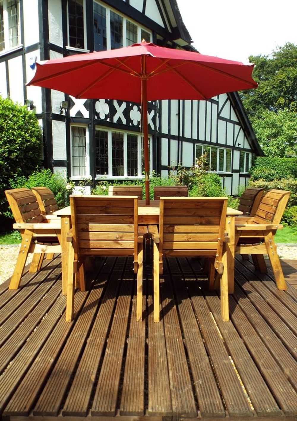 Outdoor Eight Seater Table Set - Solid Wood, Armchairs, Large Square Table, FSC Certified, Rot Free Guarantee