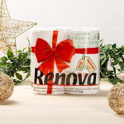 Renova Festive Christmas Toilet Rolls – Soft & Absorbent Holiday Tissue with Unique Illustrations | 4-Pack | 160 Sheets Per Roll