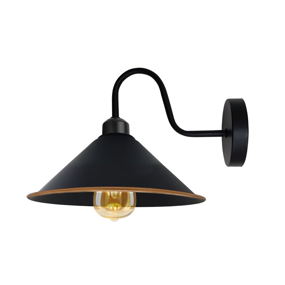 Black gold Wall Light Fixture,Black Wall Sconce E27 Base Socket Screw Type Wall Mounted Swan Neck Cone Shape Shade