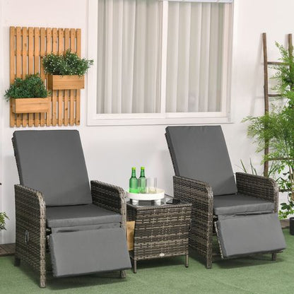 Outsunny 3 Pieces Rattan Bistro Set w/ Adjustable Backrest - Mix-Grey