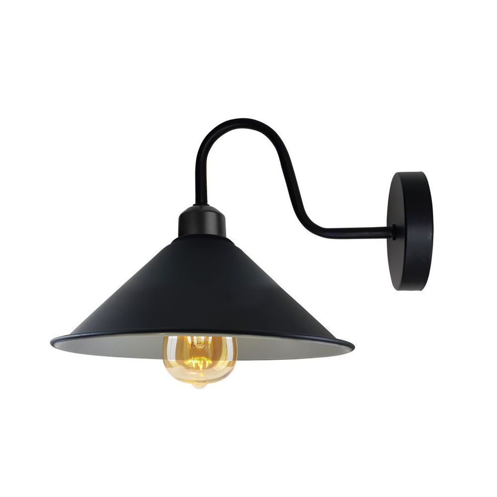 Vintage Black Wall Light Fixture, E27 Base Socket, Swan Neck Cone Shape Shade, Ideal for Indoor Lighting, 3-Year Warranty