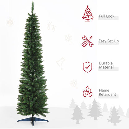 2.1m 7ft Artificial Pine Pencil Slim Christmas Tree 499 Branch Tips with Stand