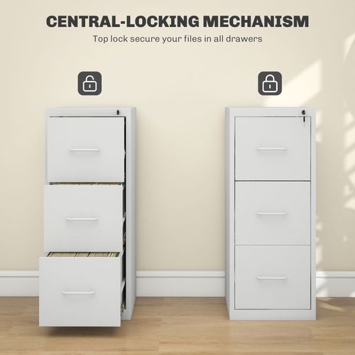 Homcom 3 Drawer Filing Cabinet Steel File Cabinet for A4 Letter Size White