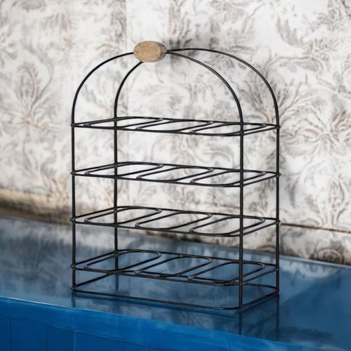 25" CAST IRON BLACK 12 BOTTLE WINE RACK