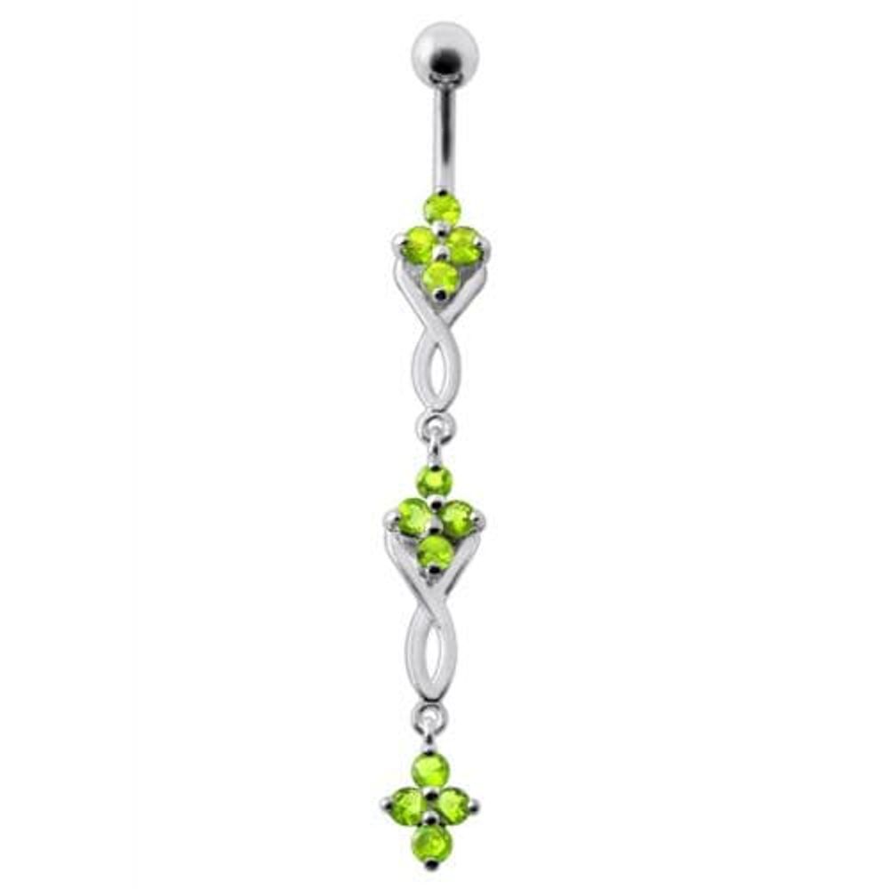 Fancy Jeweled Dangling SS Bar Navel Ring Body Jewelry