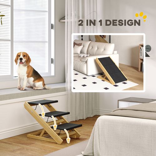 PawHut Dog Steps Dog Ramp, 3-Step Adjustable Height Pet Stairs for Medium Dogs