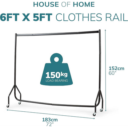 Premium Quality 6ft Black Clothes Rail: Extra Heavy Duty, Easy to Assemble. Perfect for Extra Hanging Space!